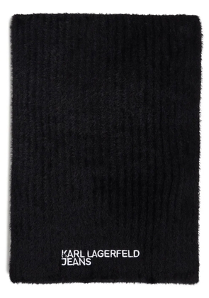 Karl Lagerfeld Jeans Fluffy embroidered-logo scarf - Black