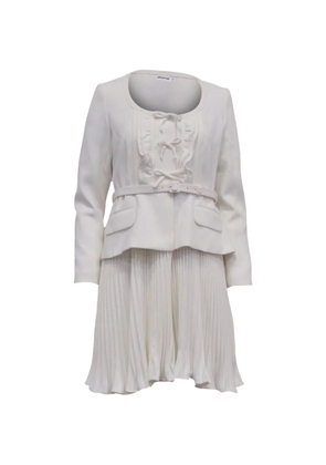 Self-Portrait pleated belted dress - White