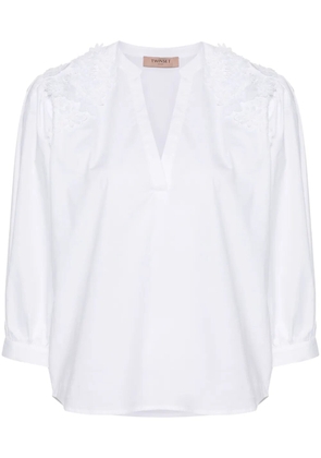 TWINSET floral lace appliqué poplin blouse - White