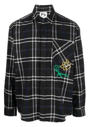 President’S embroidered-floral check shirt - Grey