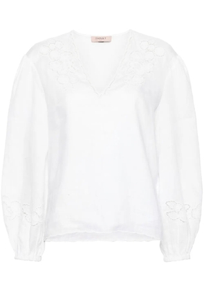 TWINSET floral-embroidered linen blouse - White