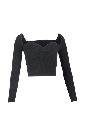 Self-Portrait long-sleeve cropped top - Black