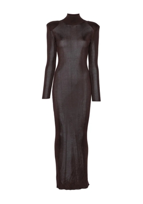 Self-Portrait turtleneck shoulder-padded dress - BROWN
