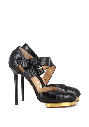 Charlotte Olympia embossed-leather platform pumps - Black
