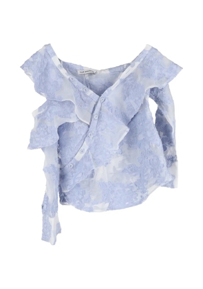 Self-Portrait floral ruffled asymmetrical top - Blue