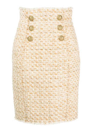 Balmain button-embellished tweed skirt - Neutrals
