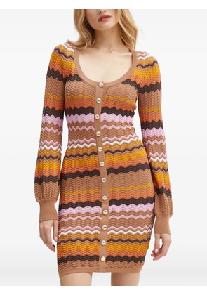 GUESS USA chevron-pattern long-sleeve mini dress - Brown