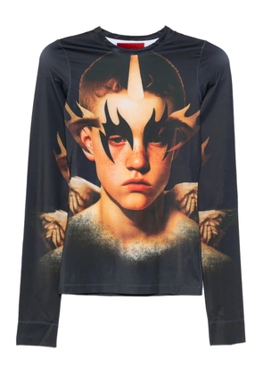 KUSIKOHC face-print long-sleeve T-shirt - Black