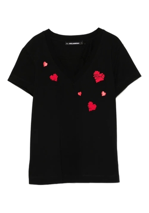 Karl Lagerfeld heart-motif V-neck T-shirt - Black