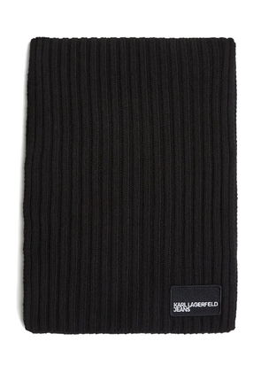 Karl Lagerfeld Jeans ribbed logo-patch scarf - Black