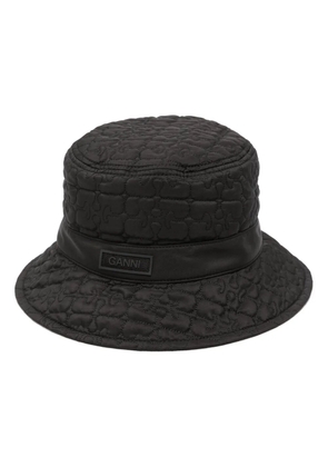 GANNI logo-patch quilted bucket hat - Black