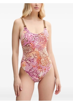 GUESS USA coral-print knotted swimsuit - Pink