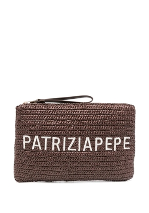 Patrizia Pepe logo-embroidered clutch bag - Brown