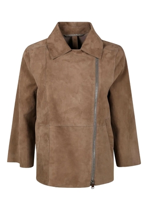 The Jackie Leathers off-centre zip jacket - Brown