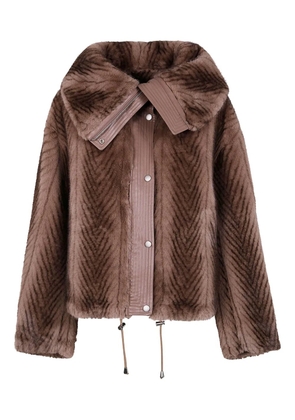 DRHOPE herringbone-pattern faux-fur jacket - Brown