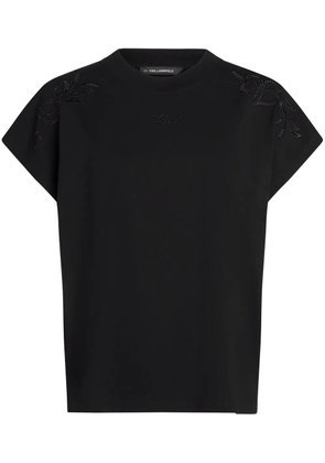 Karl Lagerfeld orchid-embroidered T-shirt - Black