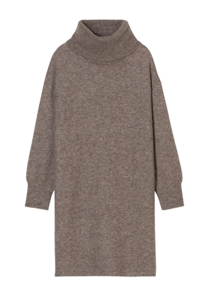 Closed turtleneck long-sleeves mid dress - Brown