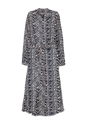 Kiton geometric-print belted shirt dress - Blue