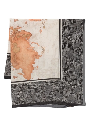 ALVIERO MARTINI 1° CLASSE map-print crocodile-effect scarf - Black