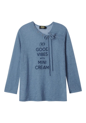 Mini Cream lace-up neck jumper - Blue
