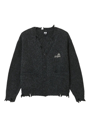 FINGERCROXX frayed-hem logo cardigan - Grey