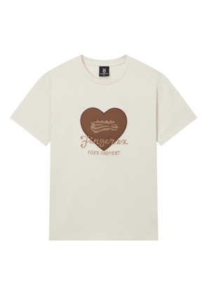 FINGERCROXX heart-embroidered cotton T-shirt - Neutrals