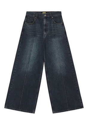 Mini Cream embroidered five-pocket wide-leg jeans - Blue