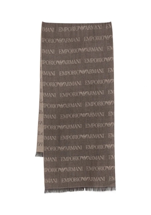 Emporio Armani logo-pattern wool-blend scarf - Brown
