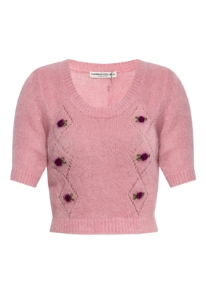 Alessandra Rich rose-embellished short-sleeved T-shirt - Pink