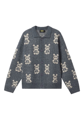 Mini Cream bear-pattern button-fastening cardigan - Grey