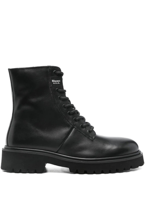 Blauer lace-up leather biker boots - Black