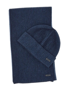 BOSS ribbed wool beanie and scarf set - Blue