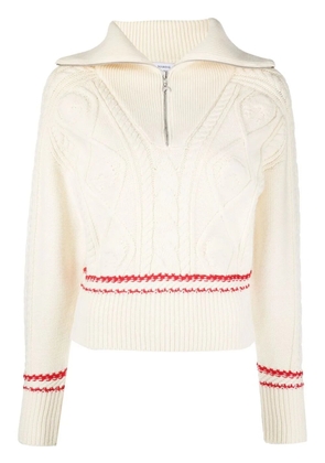 Marine Serre quarter-zip cable-knit jumper - White