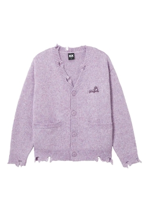 FINGERCROXX embroidered-logo frayed cardigan - Purple