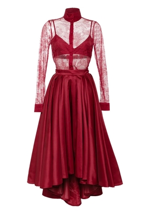 Saiid Kobeisy lace pleated playsuit - Red