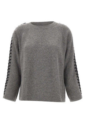 ELENA MIRO` embroidered boat neck cardigan - Grey