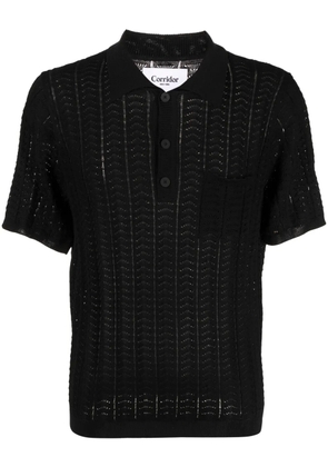 Corridor openwork-knit polo shirt - Black
