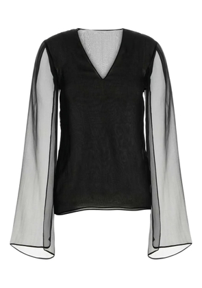 Alberta Ferretti sheer-sleeve silk blouse - Black