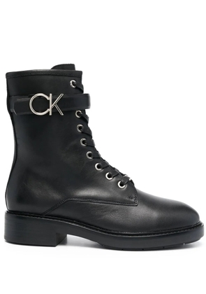 Calvin Klein logo-buckle combat boots - Black