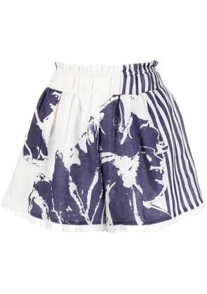 Silvia Tcherassi floral-print striped cotton shorts - Blue