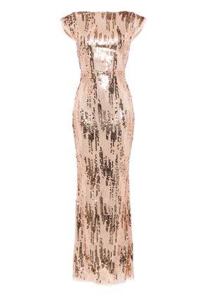 Talbot Runhof sequined cap-sleeve gown - Brown