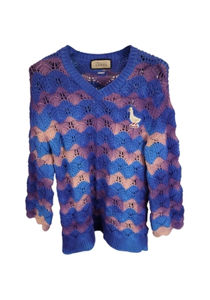 Gucci Pre-Owned duck-embroidered V-neck sweater - Blue