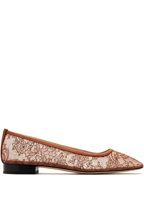 Andrea Wazen Julie lace square-toe ballet flats - Brown