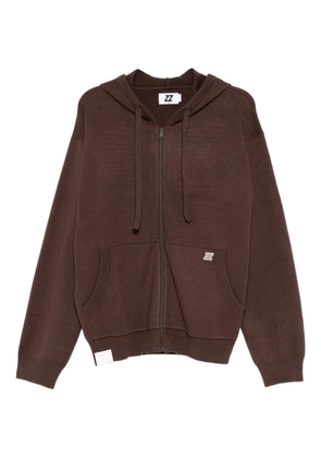 izzue logo-patch knitted jacket - Brown