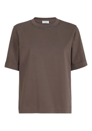 Brunello Cucinelli Monili-trim cotton T-shirt - Brown