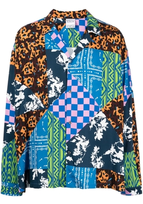 COUNTY OF MILAN mix-print camp collar shirt - Blue