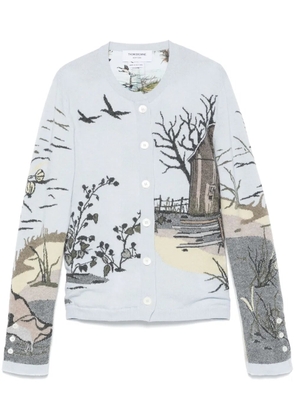 Thom Browne Seasonal Scenic-intarsia cashmere cardigan - Blue