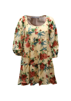 alice + olivia puff-sleeved floral-print dress - Neutrals