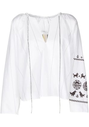 LITKOVSKA embroidered-motif striped blouse - White