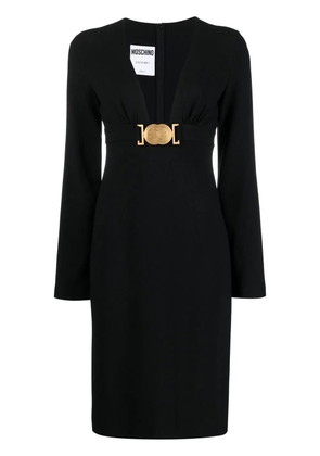 Moschino logo-plaque long-sleeved dress - Black